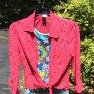 Candies Pink Lace Tie Front Top